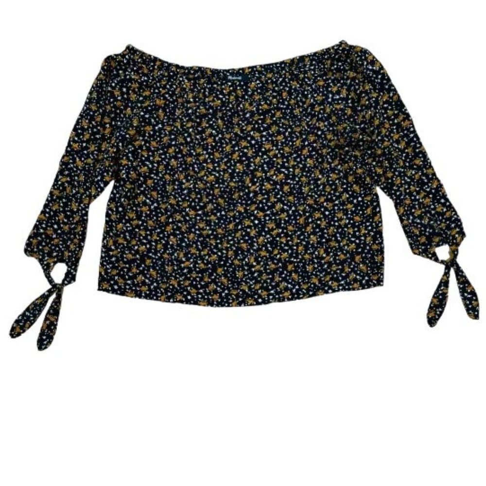 Madewell Falling Leaves off the Shoulder Silk Blouse Size Small Black Womens